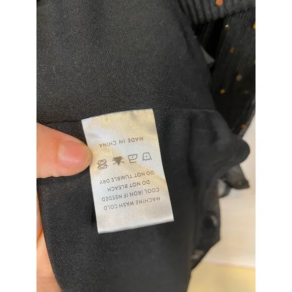 Baltic Born Abigail Sparkle Gown Black Gold Sequins Semi Sheer V Neck Medium New - Picture 13 of 14